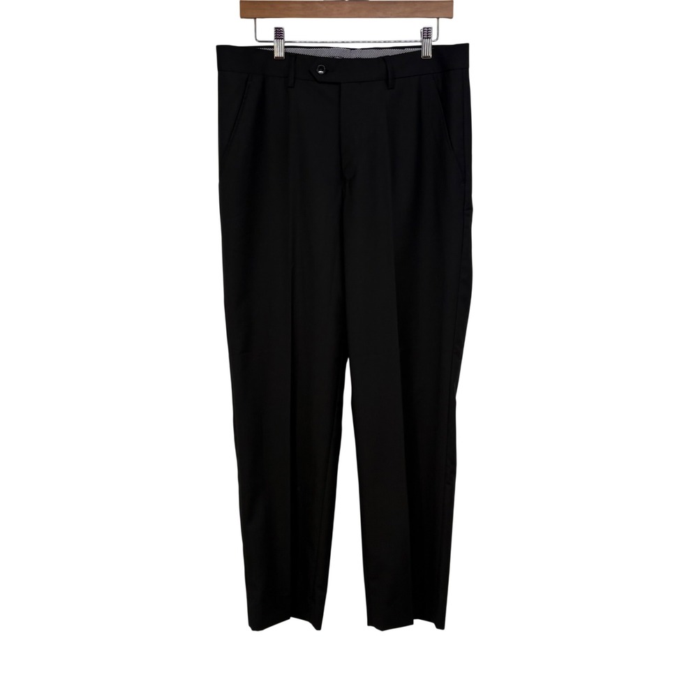 Tazio Italy Mens Black Slim Fit Dress Pants Flat Front Trousers MP100S 34x30 NWT